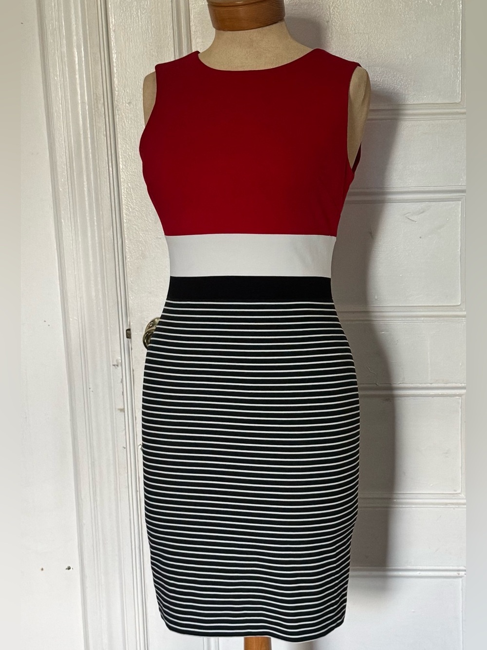 Tommy Hilfiger Red, White & Black Striped Pencil Skirt